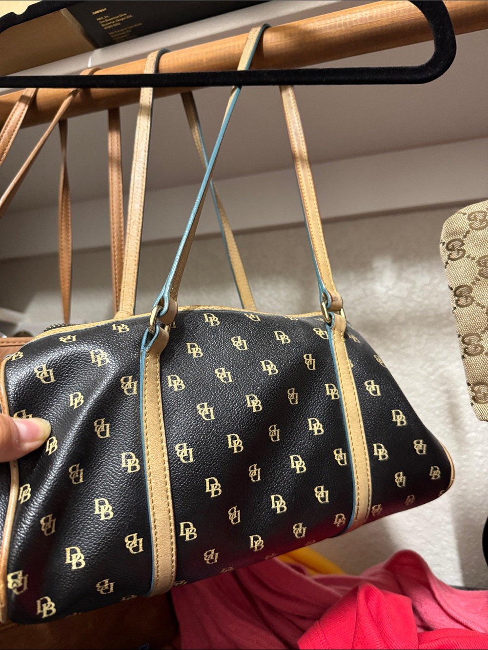 Dooney & Bourke Black Shoulder Bag with Tan Trim